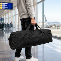 Sac de voyage utilitaire pliable et étanche en polyester noir robuste avec fermeture éclair, 55L, 80L, 100L, 150L
