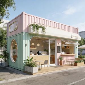 ร้านขายอาหาร ตู้คอนเทนเนอร์เหล็ก ขนาด 4.8 ม. ประกอบง่าย ใช้งานกลางแจ้ง พร้อมระบบไฟฟ้าในตัว ดีไซน์ทรงสี่เหลี่ยม - Product Image 1