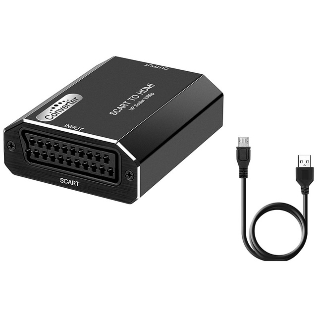 1080P Scart to HDMI up Scaler Hdtv Converter Audio Video Adapter with USB Cable for TV DVD PS4 Scart Input hdmi Output Converter