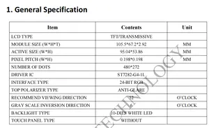 Высокая яркость Защита от солнца при солнечном свете 4,3 дюймов 480x272 ST7282-G4 12o'clock 40pin 380nits2 24Bit цветная (RGB) TFT ЖК-дисплей