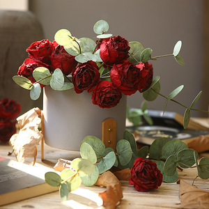 Roses artificielles Yihua Floral Art, fleurs en soie de 24 cm, rose champagne, rose orange, rose rouge vin, décorations pour salon - Product Image 4