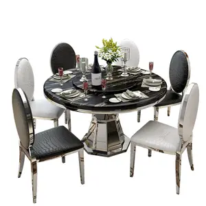 Conjunto de mesa de jantar de mármore branco mesa de jantar redonda com lugares 6 CT012