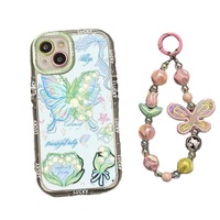 Étui de téléphone portable avec motif de papillon rose, protection 360° pour 16 Pro pour 15 Pro Max