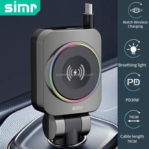 Cargador Inalámbrico 3 en 1 Simr, Cargador de Coche Retráctil, Carga Rápida PD30W QC3.0, Cargador de Coche con USB Tipo-C para <span class=keywords><strong>Apple</strong></span> <span class=keywords><strong>Watch</strong></span> - Product Image 3