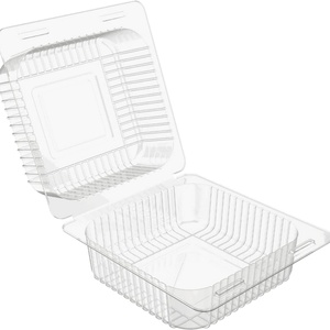 Conteneur alimentaire carré transparent en PET jetable avec couvercles transparents, fabriqué à partir de matériaux recyclés, idéal pour les portions individuelles et les tranches de gâteau - Product Image 1