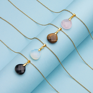 Vente en gros acier inoxydable pierre naturelle oeil <span class=keywords><strong>de</strong></span> tigre <span class=keywords><strong>rose</strong></span> quartz collier mode vintage pierres précieuses collier <span class=keywords><strong>goutte</strong></span> d'<span class=keywords><strong>eau</strong></span> cadeau - Product Image 3