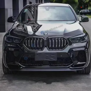 Auto Electronics Single Line Glossy karbon hitam ginjal Gril depan untuk BMW X6 2020 +