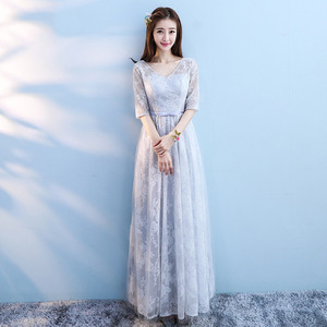 Eleganti Abiti da Sera Economici in Pizzo Grigio per Ragazze, Abiti da <span class=keywords><strong>Damigella</strong></span> per Matrimoni - Product Image 2