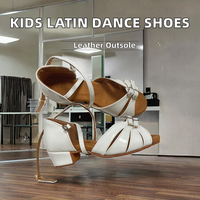 Chaussures de danse latine professionnelles pour femmes, talon plat, doublure en PU, design à lanières, taille personnalisable, semelle extérieure en cuir véritable