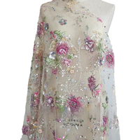Tissu en dentelle haut de gamme lourdement perlé et brodé de sequins - Tissu en maille brodé floral pour robes de soirée