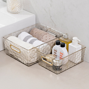 Transparent Gold Powder <b>Storage</b> <b>Basket</b> Rectangle With Handle For Books Cosmetics Desktop Organization - Product Image 2