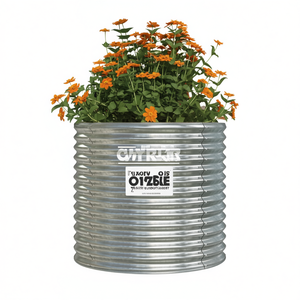 Jardinière en acier peint en poudre argentée, 31,5 po x 31,5 po x 26,8 po, design rustique, pot à fleurs pour extérieur - Product Image 1