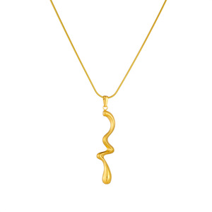 Gold Plated Irregular Twisted Pendant Stainless Steel Chain Necklace Minimalist Fashion Jewelry - Product Image 5