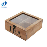Boîte de rangement pour sachets de thé Wanuocraft, faite à la main, rectangulaire, vintage, vieillie, taille personnalisable, 4 compartiments, couvercle en verre