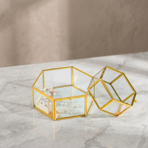 Metyaledge Geometric Metal Jewelry Box with Gold Frame Hexagonal Design for Pearls and Necklaces Storage Organizer - Product Image 4