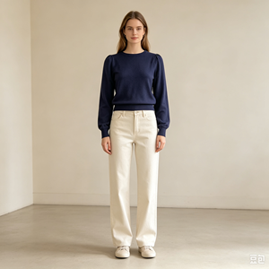 Pull-over décontracté à manches longues en maille fine bleu marine de haute qualité Janis Undefined Custom, OEM & ODM, pour l'automne - Product Image 5