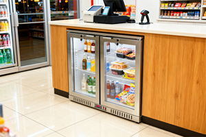 NE-200CS-8 Stainless Steel Built-In Compressor Air Cooled Digital Display Two glass doors Back <b>Bar</b> Cooler - Product Image 1