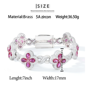 Pulsera de Trébol de Cuatro Hojas de Alta Calidad, Lujosa, de Latón con Gemas de Circonita Cúbica (CZ) Coloridas, Joyería de Cadena de Eslabones Estilo Hip Hop - Product Image 6