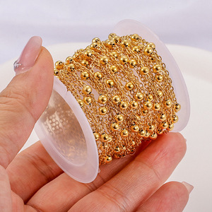 Cadena de Eslabones Planos con Cuentas, Chapada en Oro de 18k, Delgada, de Acero Inoxidable, Accesorios DIY para Collares y Pulseras Impermeables - Product Image 2
