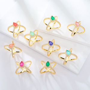 Wholesale Price Romantic Rose Pink Fusion Gold Plated Brass Cross <strong>Ring</strong> Cz Cross <strong>X</strong> <strong>Ring</strong> for Women - Product Image 1