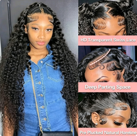 Perruque Lace Front Deep Wave 40 pouces en cheveux humains, densité 180%, 13x6 |   Cheveux de bébé pré-épilés sans colle, 100% cheveux brésiliens non traités