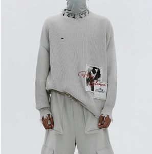 Logo personnalisé ODM & OEM Détruire le col rond Pull en tissu American High Street Pull à col rond en tricot Confort hip hop - Product Image 2