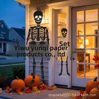 Décorations de fête d'Halloween effrayantes : découpes en papier articulées squelette noir scintillant pour fenêtre et plafond