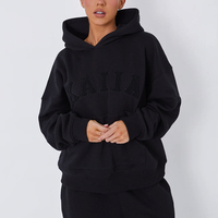 Sweat-shirt à capuche ample brodé KL003 avec poche kangourou et slogan, sweat-shirt surdimensionné
