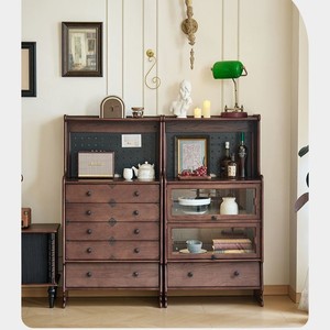 French Retro Style Floor Standing <b>Sideboard</b> With Drawers And Glass Doors Living Room Storage Cabinet - Product Image 1