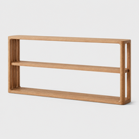 Table console en bois massif artisanal de luxe haut de gamme avec deux compartiments longs et des formes courbes pour le salon ou l'entrée