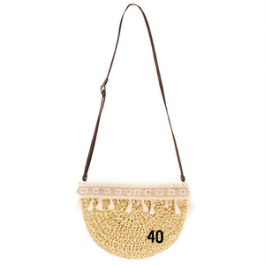 Sac bandoulière demi-lune en paille orné de perles et de dentelle 26x18cm – Sac à main d'été tendance pour femme - Product Image 2