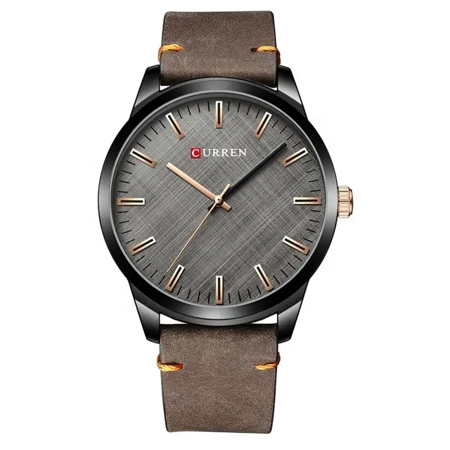कुरेन 8386 फैशन व्यापार क्वार्ट्ज घड़ी चमड़े क्लासिक पुरुष घड़ी काले सरल घड़ी