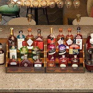 Customized Retro <strong>Wood</strong> Bar Furniture Modern Home Freestanding Storage Rack for Whiskey Syrup Display Countertop Liquor <strong>Shelf</strong> - Product Image 6