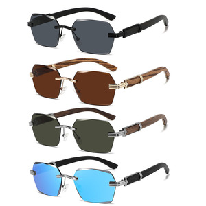 Sang trọng không có vành vuông Sun Glasses phụ nữ 2024 nhỏ Sun Shades tùy chỉnh retro kim loại Kính mát bằng gỗ men - Product Image 1