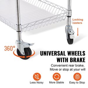 Chariot utilitaire en métal à 3 niveaux, capacité de 661 lb, roues pivotantes pour le stockage des aliments, cuisine, salle de bain - Product Image 6