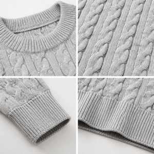Maglione Classico da Uomo a Collo Tondo con Lavorazione a Trecce, Pullover in Misto Lana Fine a Maniche Lunghe, Vendita all'Ingrosso - Product Image 4