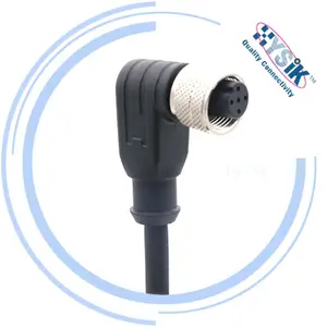 M12 Female Angle 5 Position Connector Aviation Socket Electrical Cable 5M Black Grey A coding IP67 IP68 waterproof connector