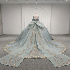 Vestido de Gala Largo Vintage Lsmc134 con Apliques y Pedrería, Color Verde Menta Natural, para Quinceañera, Fiesta de 16 Años, Baile de Graduación - Product Image 6