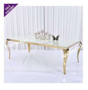 Fashion Style Gold Metal Stainless Steel Leg Glass Rectangle Glass Wedding <b>Tables</b> for Events - Product Image 1