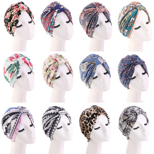 Di Stile di modo Nazionale Fodera di Raso Ragazze Chemio Cap Floreale di Stampa Delle Donne Nodo Turbante - Product Image 3