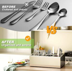Commercial 8-Grid Stainless Steel Flatware Cylinder Box Heavy Duty Stand - Product Image 4