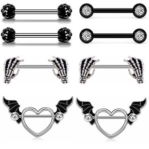 YICAI 5 Style coeur chaîne gland <span class=keywords><strong>Nipplering</strong></span> pour les femmes droite langue anneaux haltère en acier inoxydable 316L mamelon Piercing bijoux - Product Image 4
