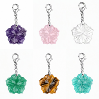 Nouveau Pendentif Fleur Sculptée à la Main en Pierre Précieuse avec Fermoir Mousqueton, Cristal Naturel, Bijou Cadeau, Vente en Gros