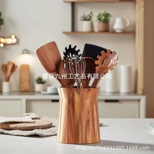 Boîte de rangement créative et minimaliste en bois pour vaisselle, organisateur d'ustensiles de cuisine en bois massif pour bureau, outil de cuisine - Product Image 3