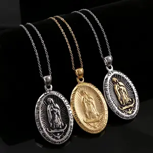 14K 18k altın kaplama katolik dini Oval bakire Mary Madonna kutsal takı 316l paslanmaz çelik Charm kolye kolye