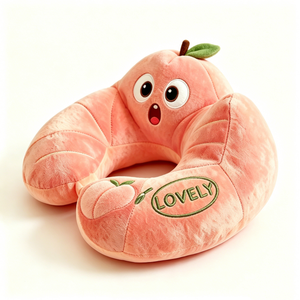 Customized Cartoon Peach Character U <b>Neck</b>, <b>Cushion</b> Lovely Embroidered Peach Plush <b>Neck</b> Rest - Product Image 3