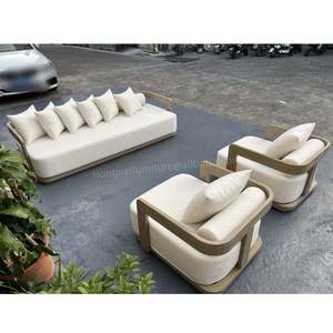 Ensemble de canapés modulaires en teck massif pour l'extérieur, style moderne, finition naturelle vieillie, sur mesure pour hôtel et villa - Product Image 2