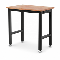 Banc de travail en acier avec plateau en bois, support OEM, poste de travail debout, multiprise intégrée, pieds réglables