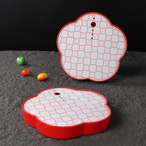 Plateau en glace sèche 10,5 pouces, motif floral rouge, incassable, pour hôtels, restaurants, fruits de mer, plateau de service pour sushis - Product Image 1