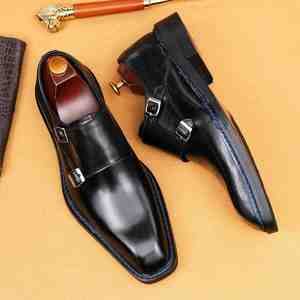 Zapatos de Vestir de Cuero con Punta Cuadrada para Hombre, Estilo 2026, Formales de Negocios, Cierre con Hebilla y Costura Noruega, Zapatos Formales de Diseñador de Lujo - Product Image 3